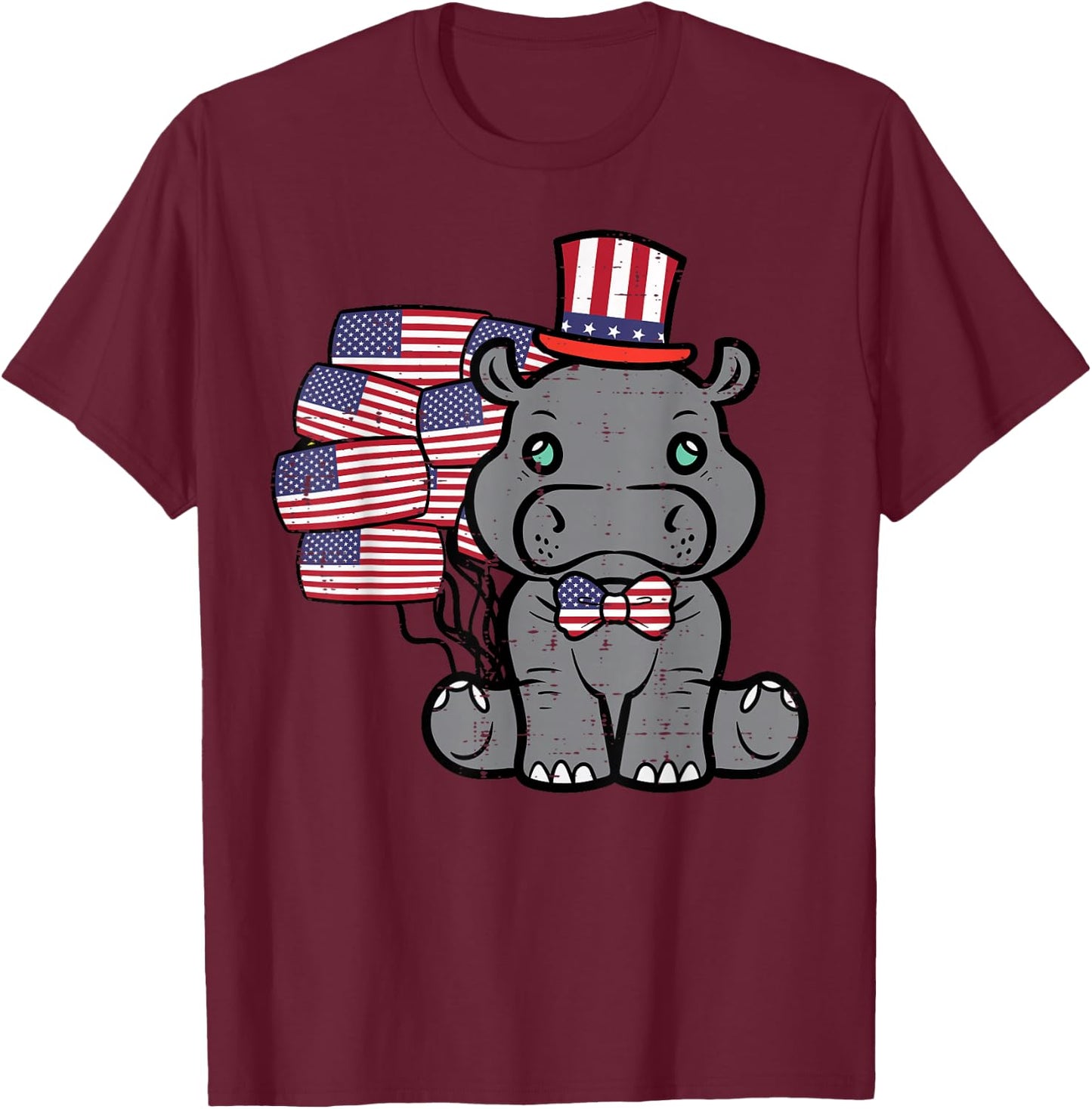 4th Of July Hippo US Flags Patriot Women Girls Boys Kids Men T-Shirt - T-Shirt | Maroon