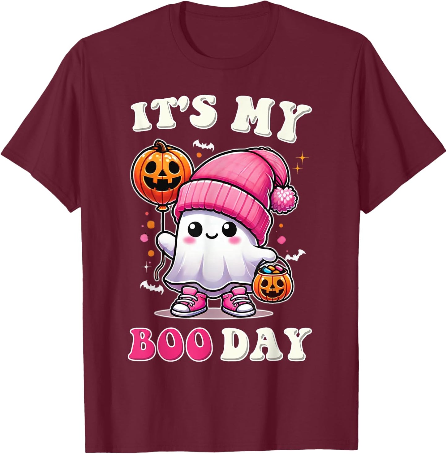 Its My Boo Day , Cute Halloween Birthday Ghost Girl Kids T-Shirt - T-Shirt | Maroon