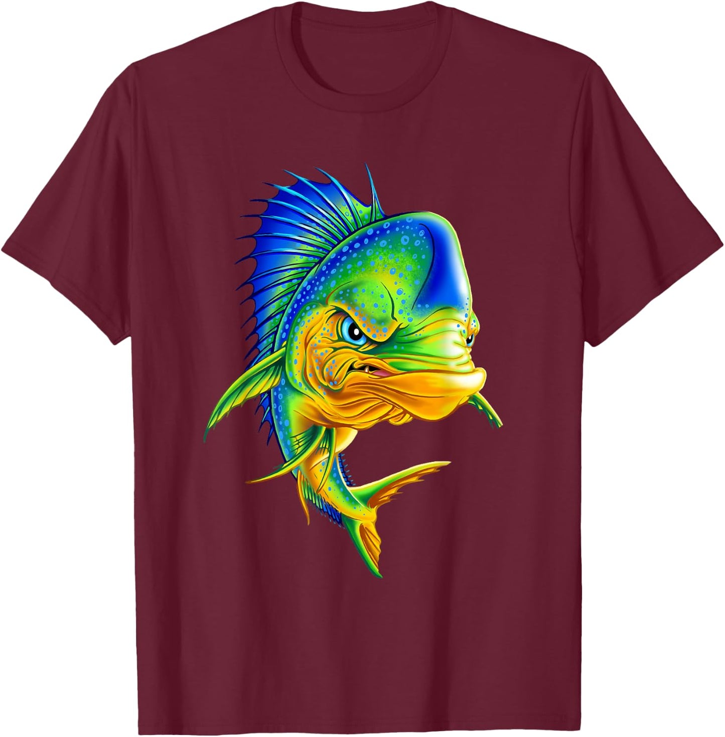 Angry Mahi Mahi Fish Sport Fishing Fisherman Sea Crew T-Shirt - T-Shirt | Maroon
