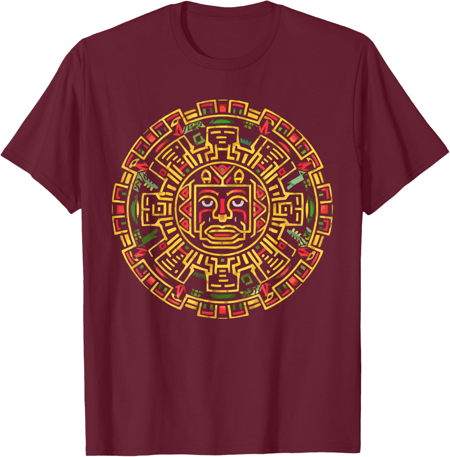 Aztec Calendar Mayan Indigenous Mexican Aztec Jaguar T-Shirt - T-Shirt | Maroon