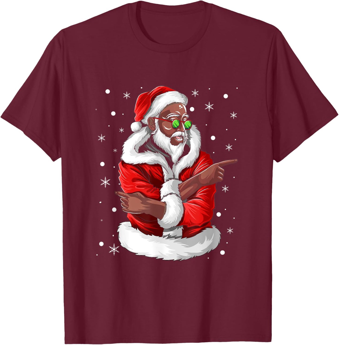 African American Santa Christmas Pajama Cool Black X-Mas T-Shirt - T-Shirt | Maroon