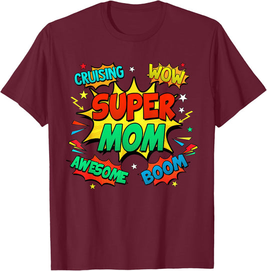 Superhero Mom Costume Comic Book Birthday T-Shirt - T-Shirt | Maroon