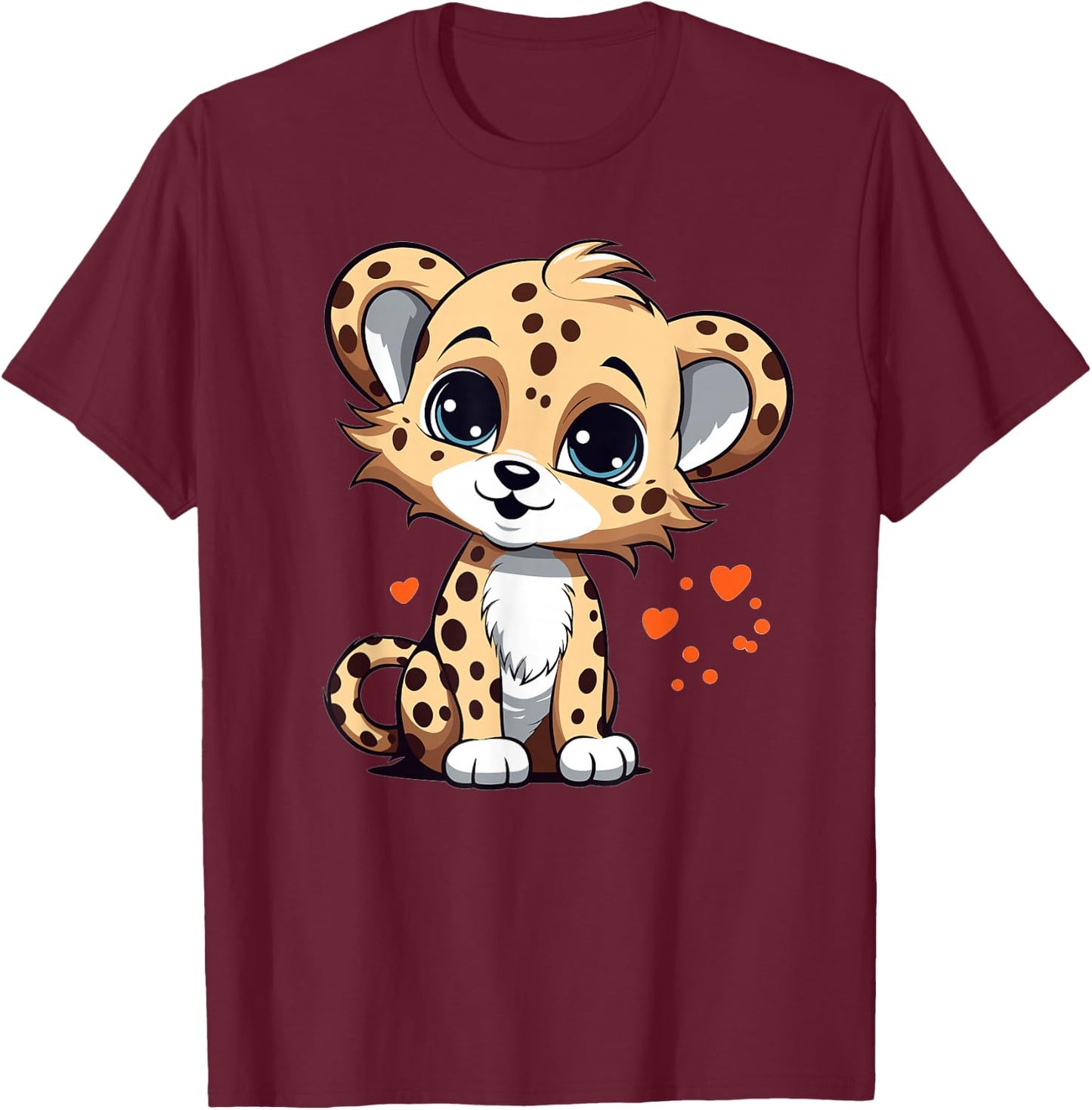 Cute Cheetah with Hearts I Kids Cheetah T-Shirt - T-Shirt | Maroon