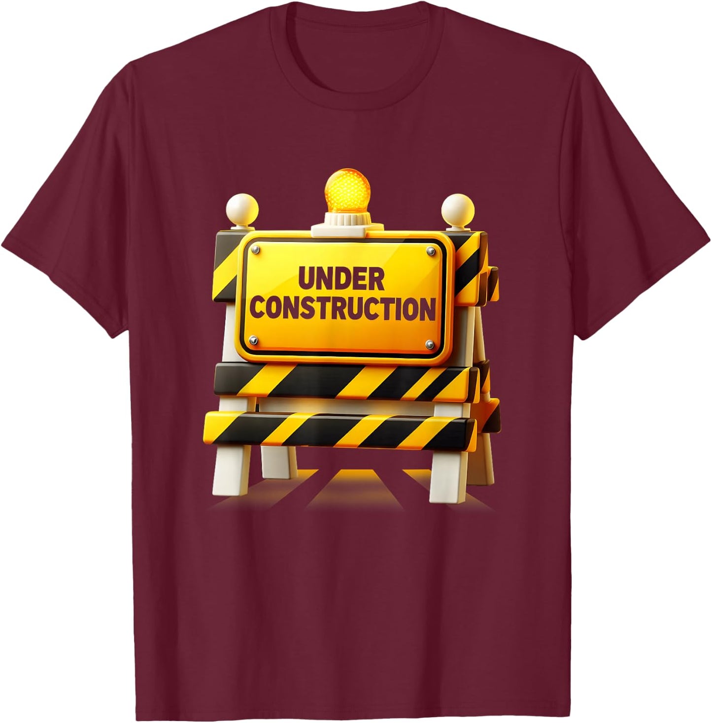 Luminous Yellow Construction Sign with Warning Light T-Shirt - T-Shirt | Maroon