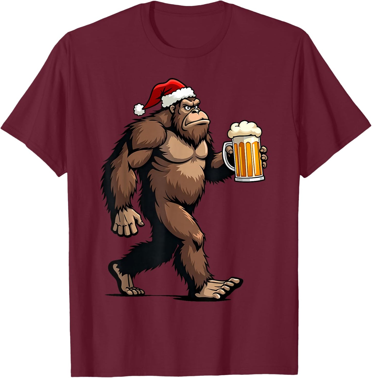 Bigfoot Christmas Funny Beer Lover Santa Sasquatch Drinking T-Shirt - T-Shirt | Maroon