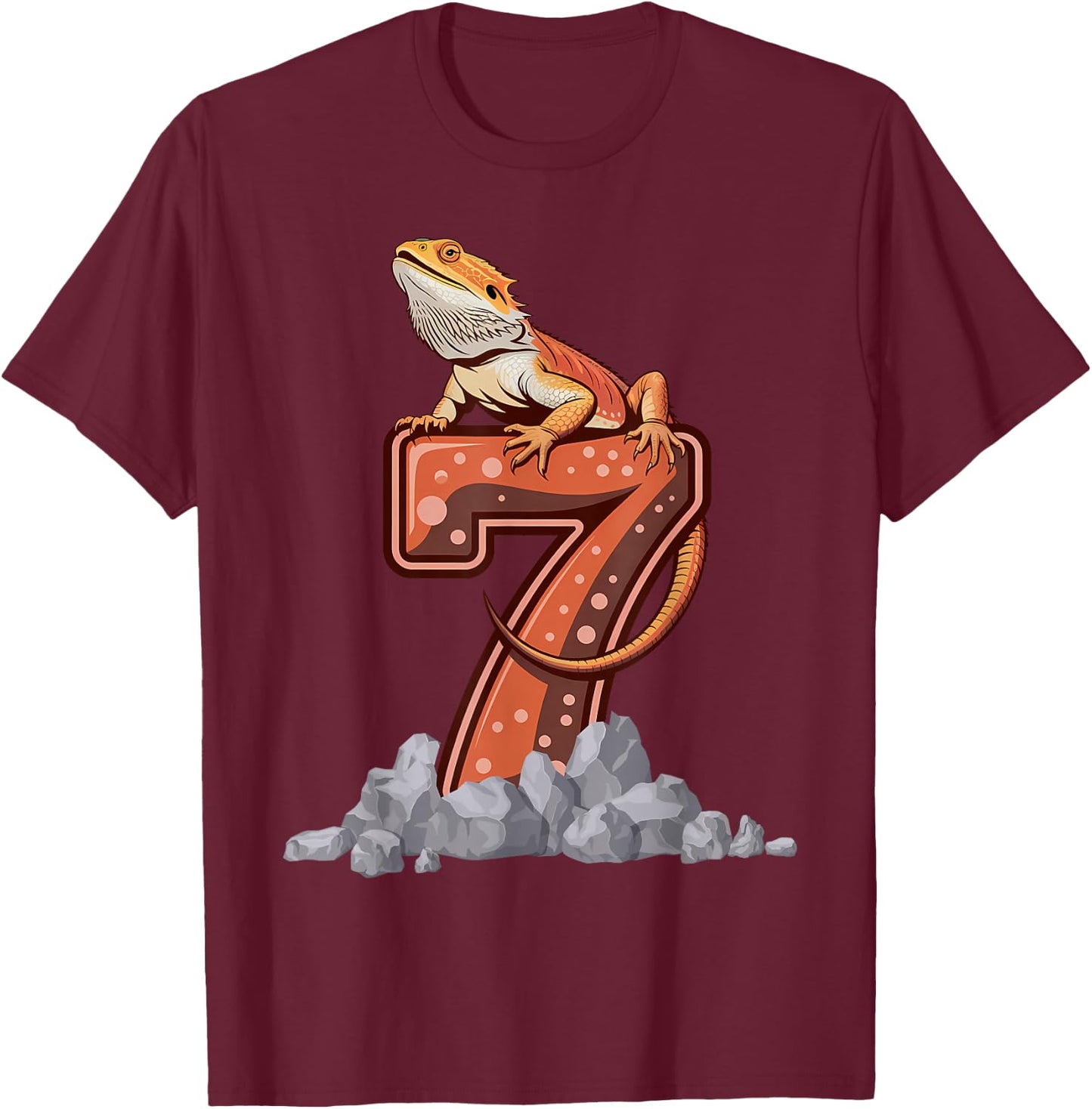 7 Year Old Bearded dragon Reptile 7th Birthday Party B-day T-Shirt - T-Shirt | Maroon