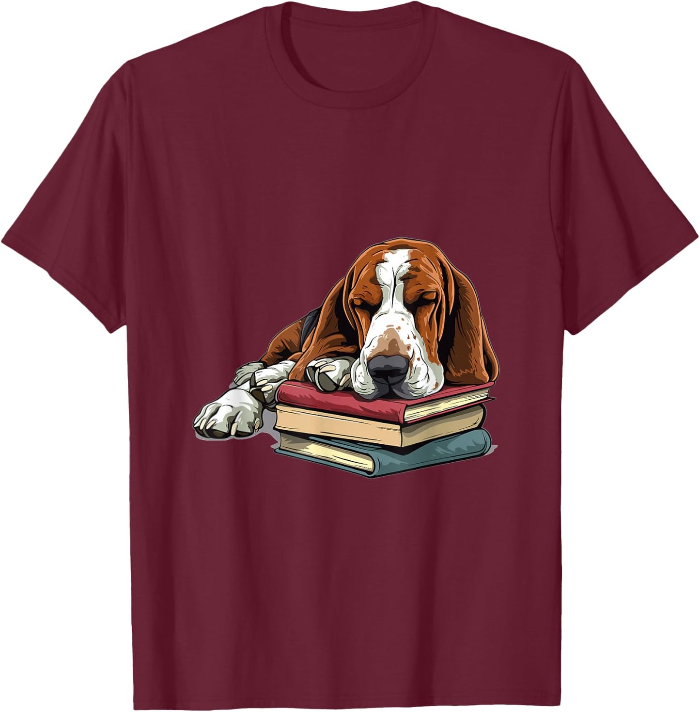 Basset Hound Books Dog Breed Graphic T-Shirt - T-Shirt | Maroon