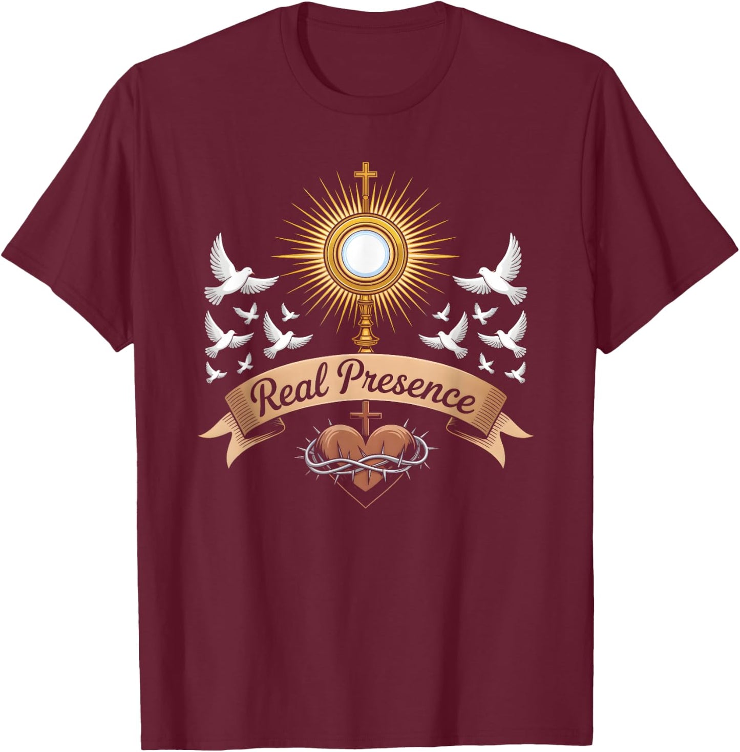 Real Presence Monstrance Jesus Holy Communion T-Shirt - T-Shirt | Maroon