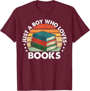 Kids Just A Boy Who Loves Books Read Reading Librarian Kids T-Shirt - T-Shirt | Maroon