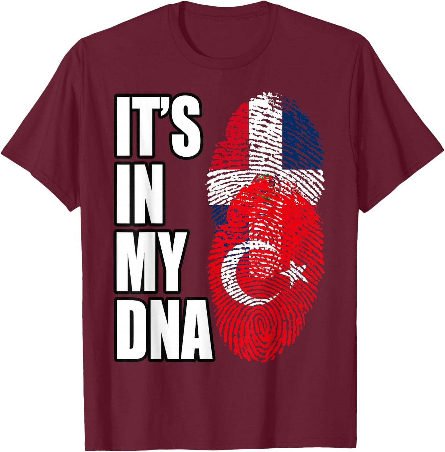 Turkish and Dominican Mix Heritage DNA Flag T-Shirt - T-Shirt | Maroon