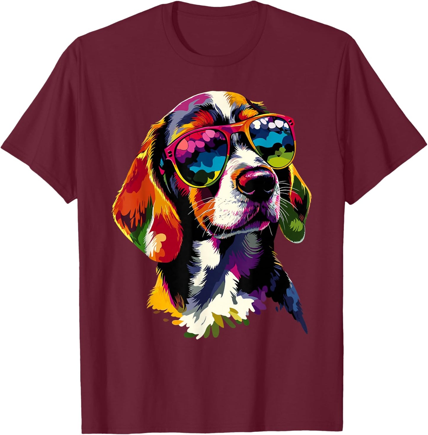 Beagle mit Sonnenbrille Beagles Welpe Süßer English Beagle T-Shirt - T-Shirt | Maroon
