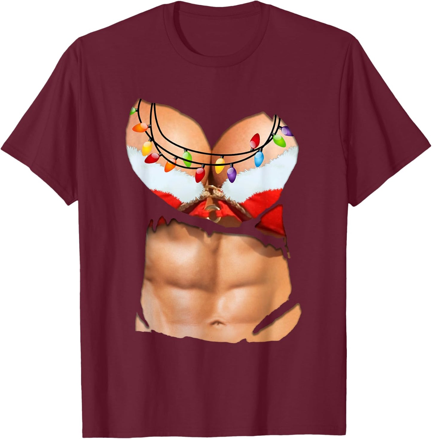 Fake Abs Shirt Funny Bikini Body Muscle Six Pack 3D T-Shirt - T-Shirt | Maroon