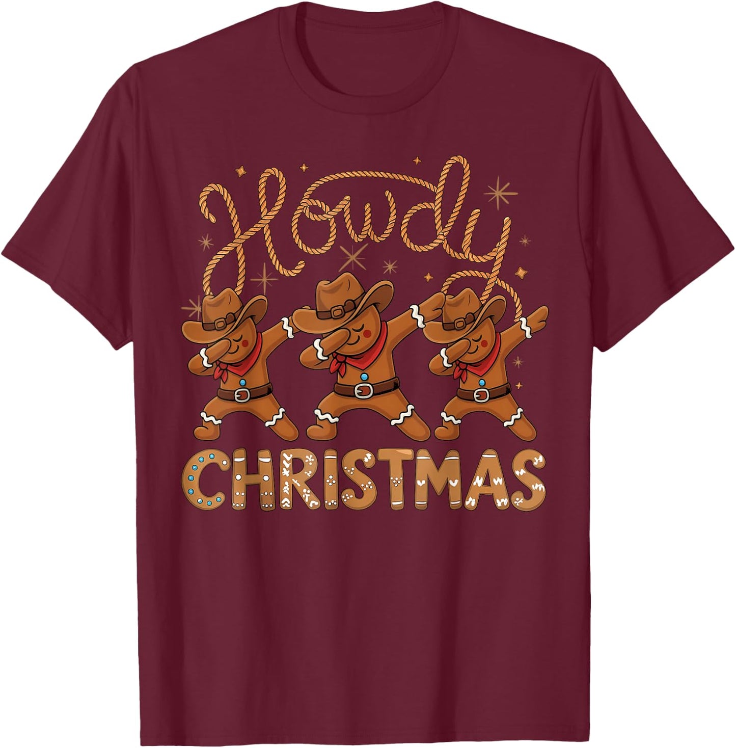 Howdy Christmas Cowboy Gingerbread Dabbing Xmas Men Boy T-Shirt - T-Shirt | Maroon