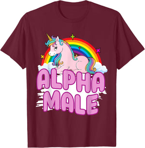 Alpha Male Unicorn Rainbow Sarcastic Humor Funny Ironic T-Shirt - T-Shirt | Maroon