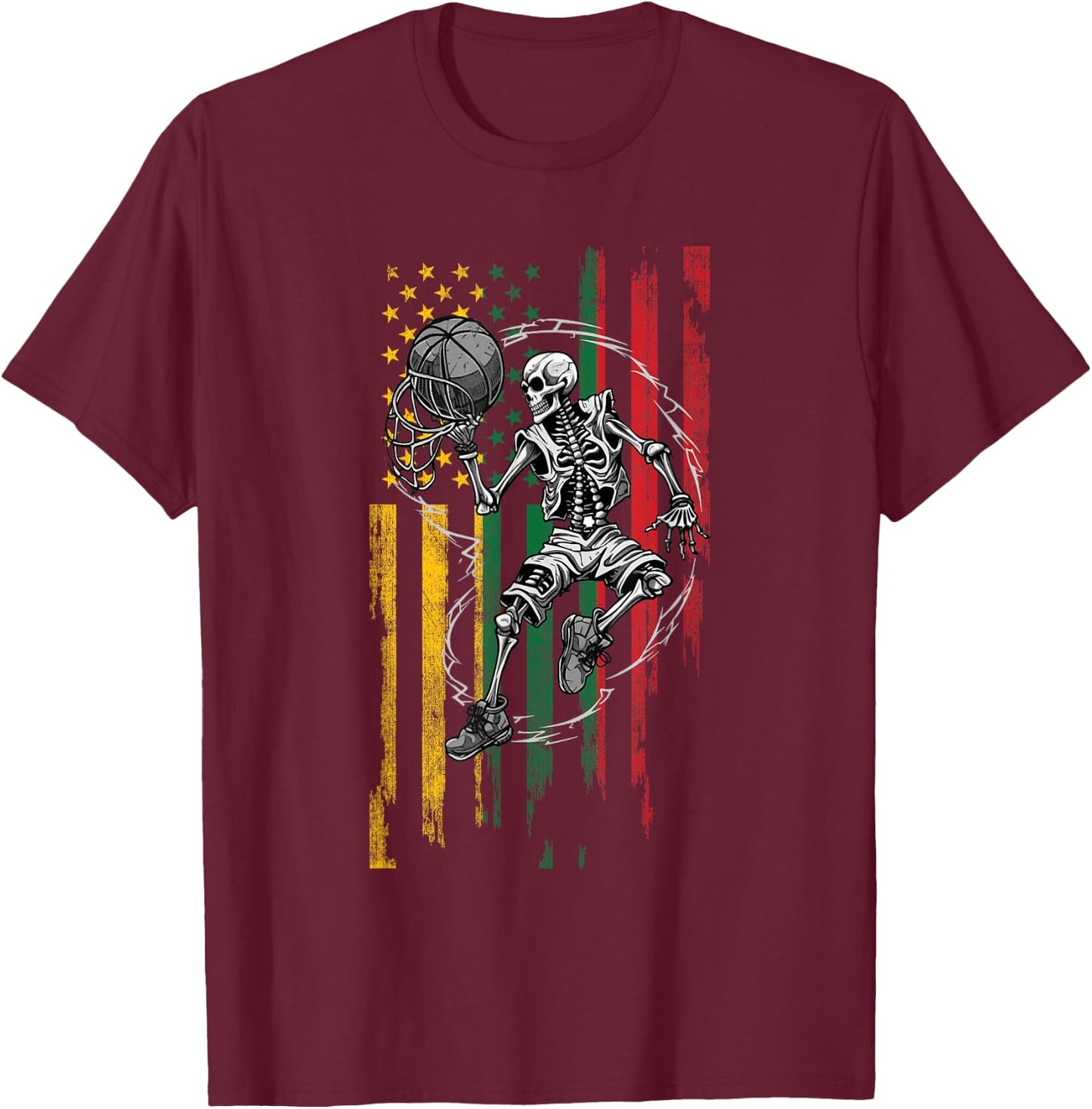 Lithuanian American Flag Skeleton Playing Basketball T-Shirt - T-Shirt | Maroon