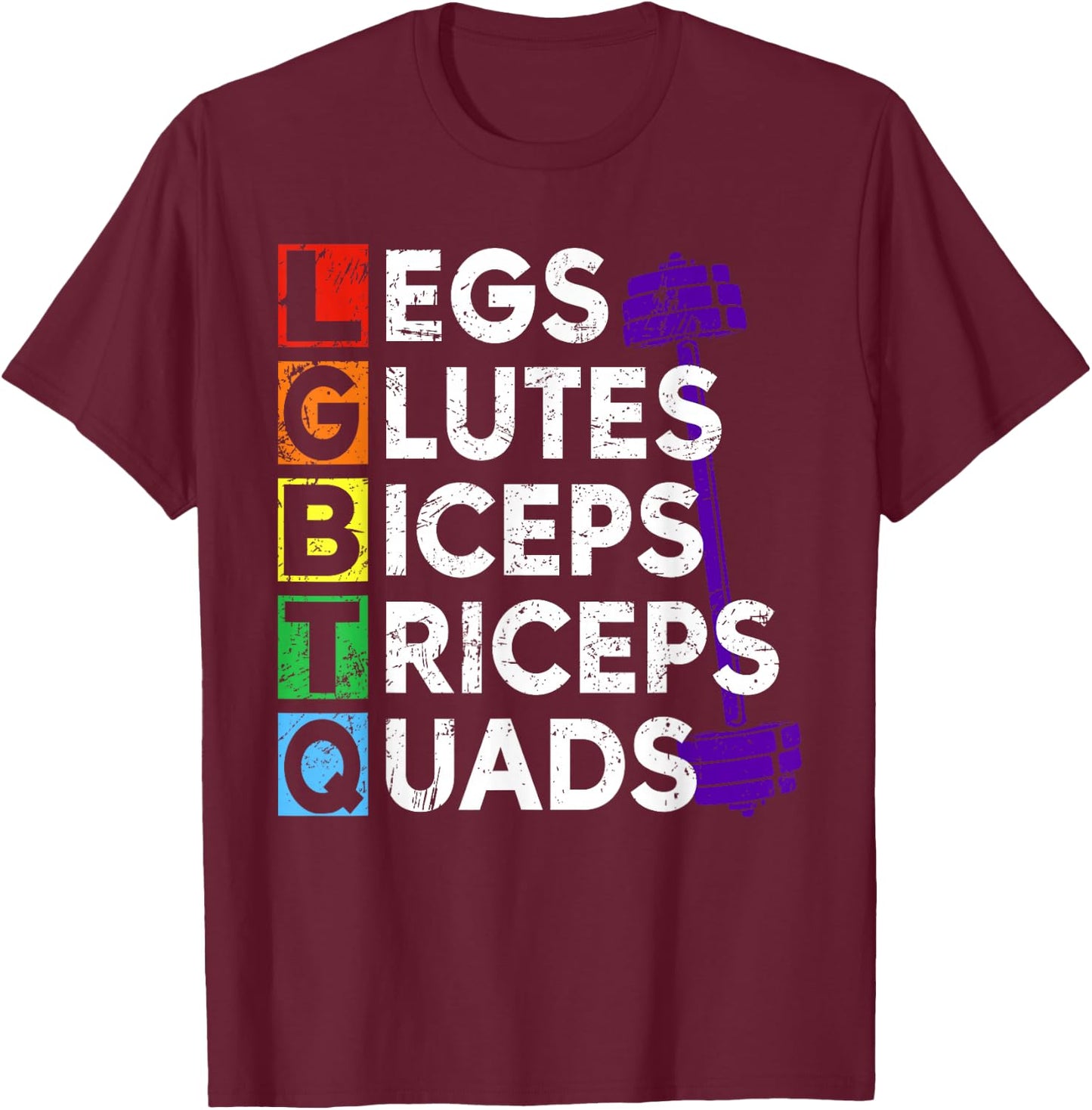 Retro Legs Glutes Biceps Triceps Quads Gym Lover LGBTQ Pride T-Shirt - T-Shirt | Maroon