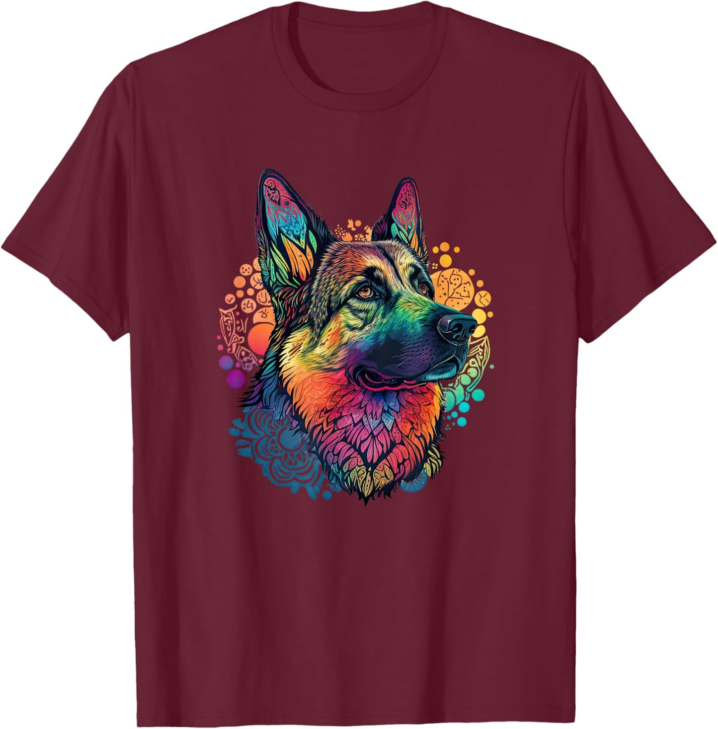 Funny German shepherd Dog Hippie Mandala T-Shirt - T-Shirt | Maroon
