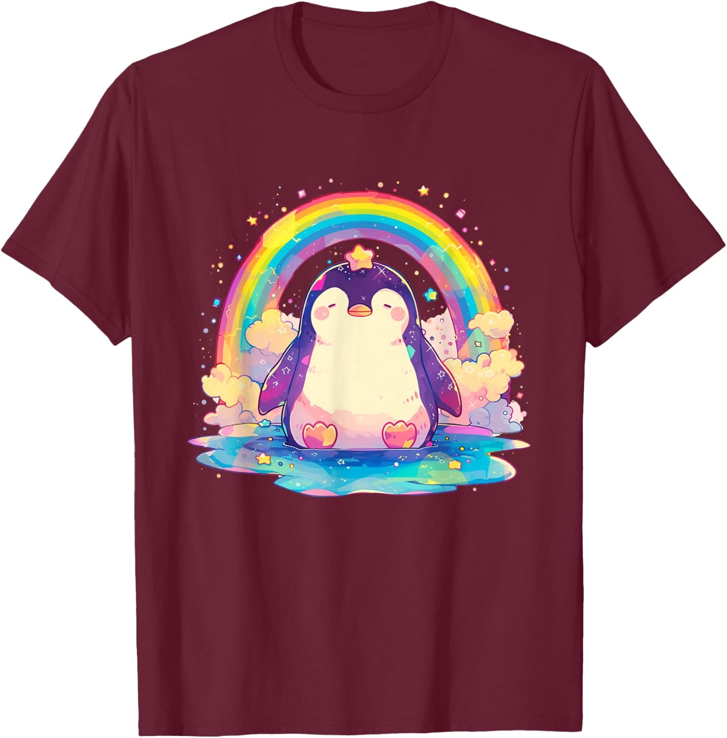 Penguin Rainbow - Penguin Kawaii T-Shirt - T-Shirt | Maroon