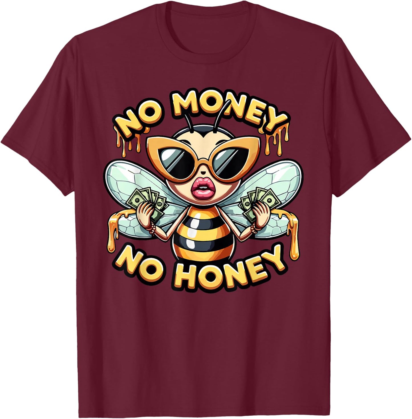 Funny Retro Bee Black Queen, No Money No Honey, Women's T-Shirt - T-Shirt | Maroon