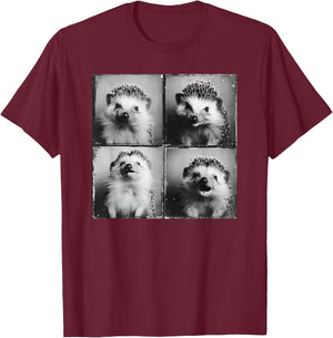 Smiling Hedgehog Face Happy Hedgie Photo Funny Nature Animal T-Shirt - T-Shirt | Maroon