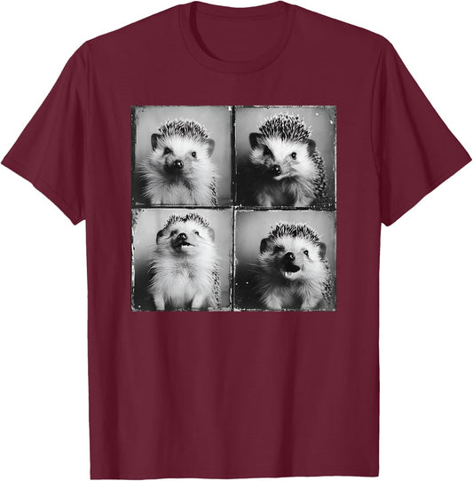 Smiling Hedgehog Face Happy Hedgie Photo Funny Nature Animal T-Shirt - T-Shirt | Maroon