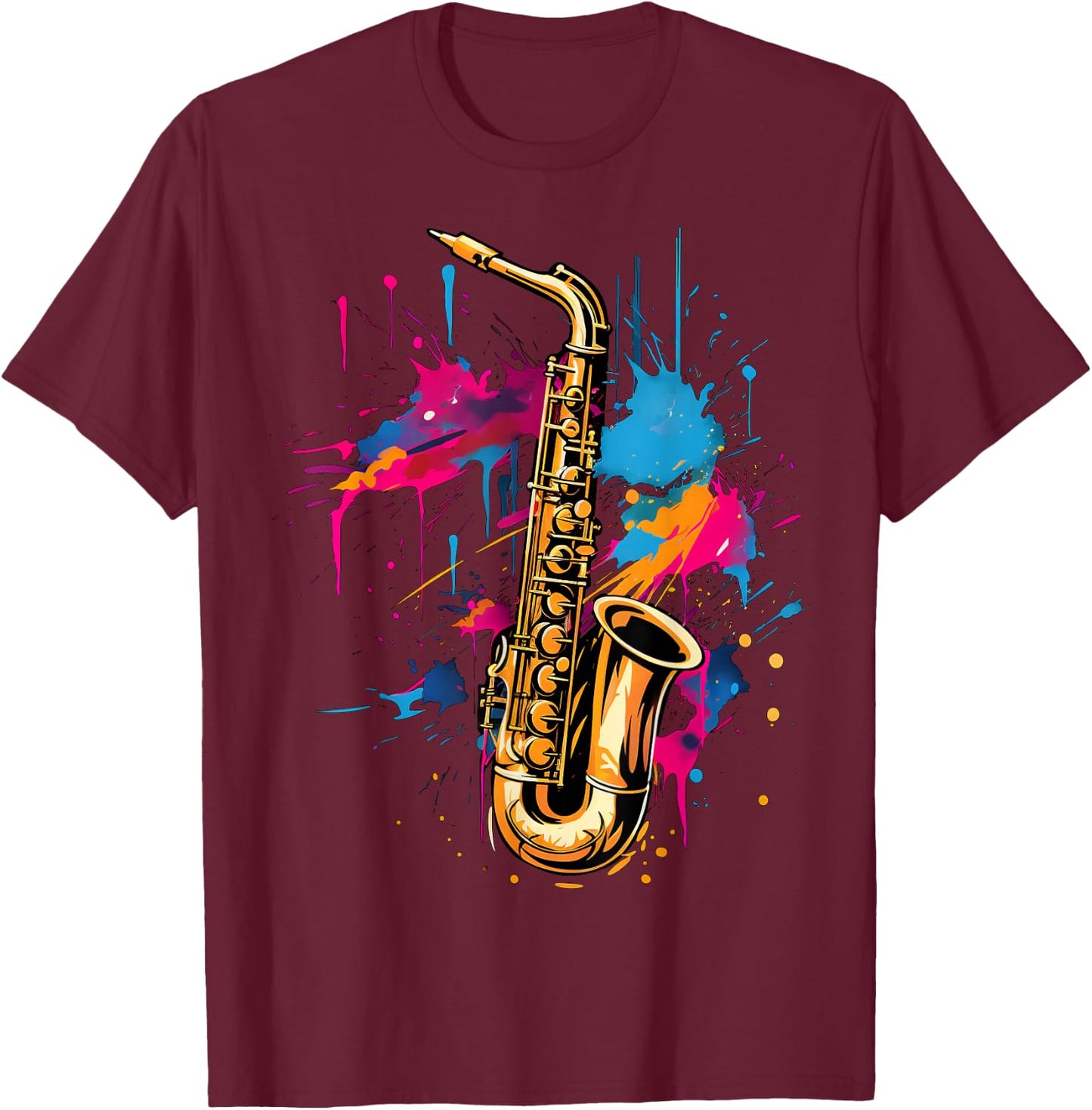 Cool Colourful Saxophone Musician , black T-Shirt - T-Shirt | Maroon