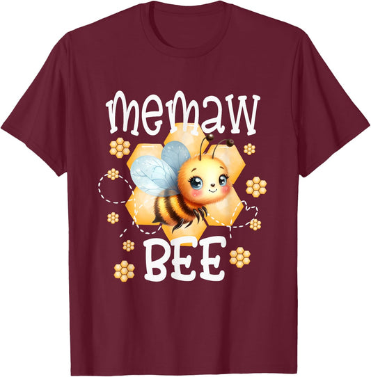 Family Bee Shirts Memaw First Bee Day Outfit Birthday T-Shirt - T-Shirt | Maroon