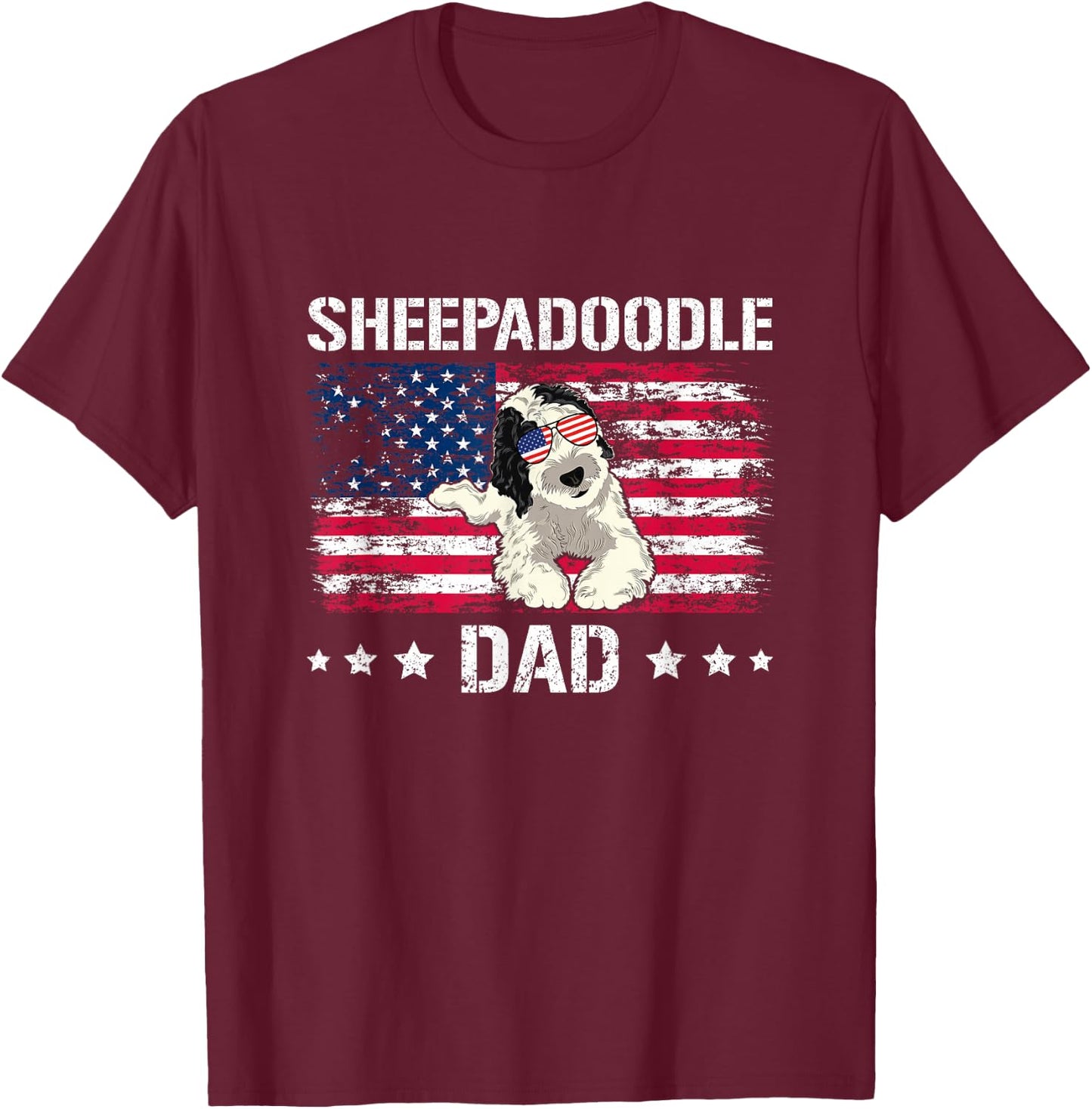 American Flag Doodle Dog Sheepadoodle Dad T-Shirt - T-Shirt | Maroon