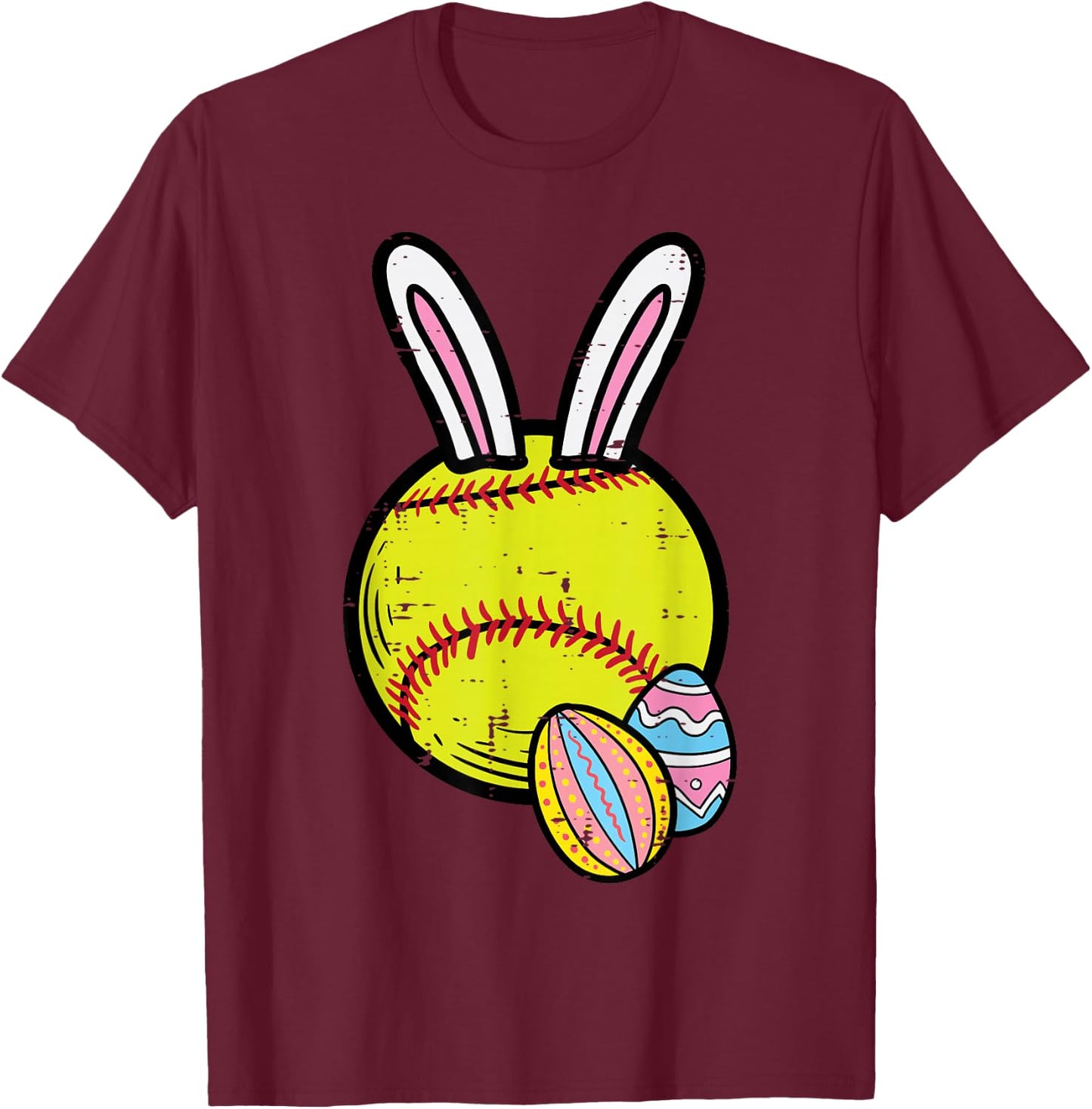 Easter Softball Bunny Sports Player Men Mom Women Girls Kids T-Shirt - T-Shirt | Maroon