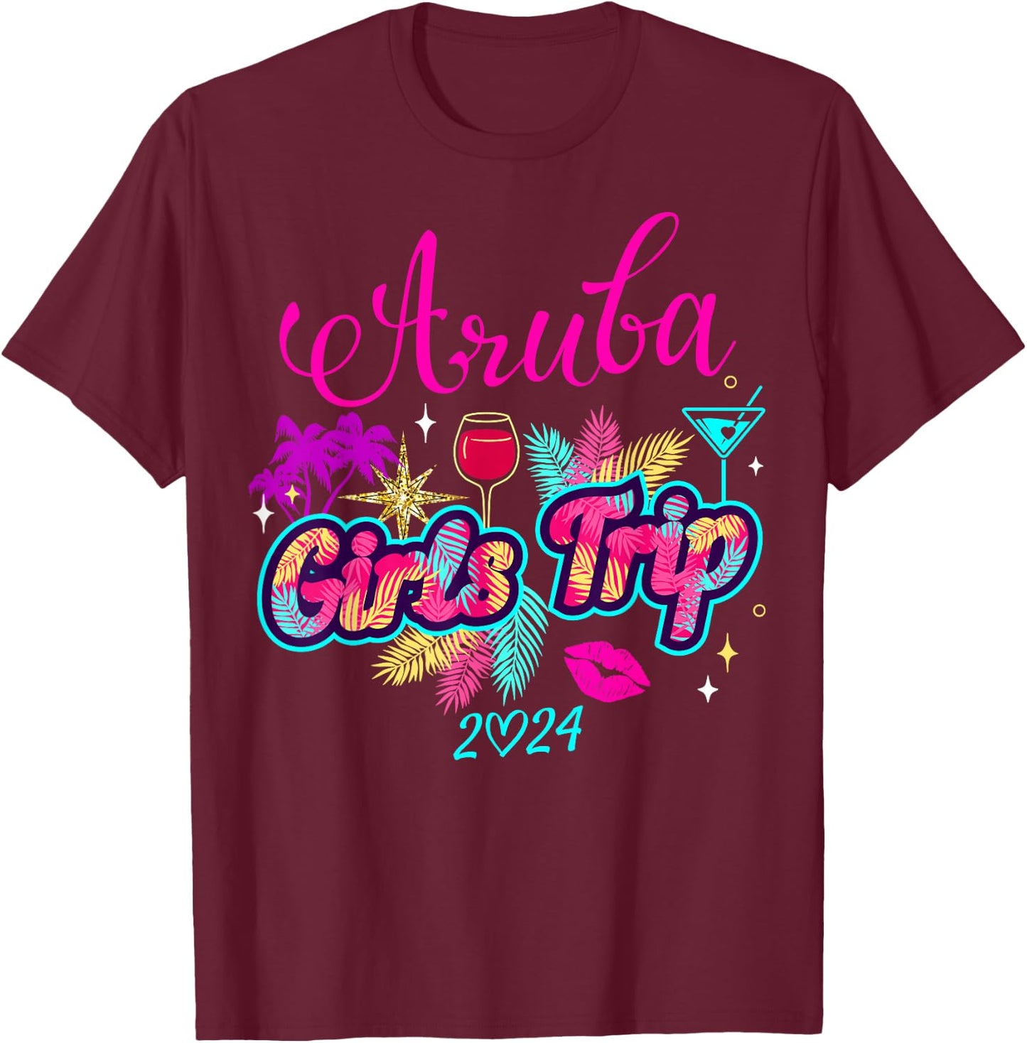 Girls Trip Aruba 2024 Shirt Girls Weekend Birthday Squad T-Shirt - T-Shirt | Maroon