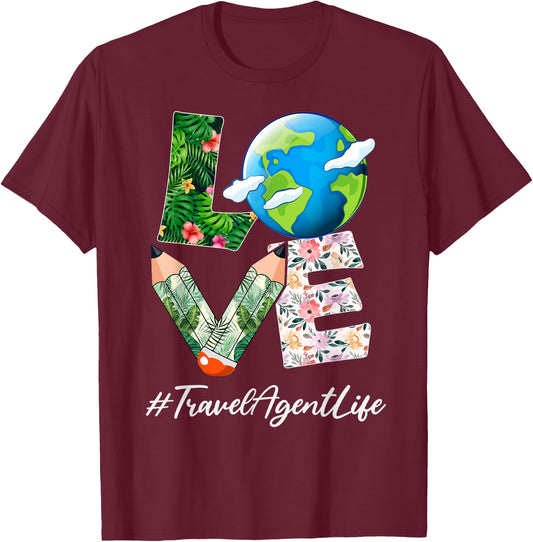 Travel Agent Love World Earth Day Save the Planet T-Shirt - T-Shirt | Maroon