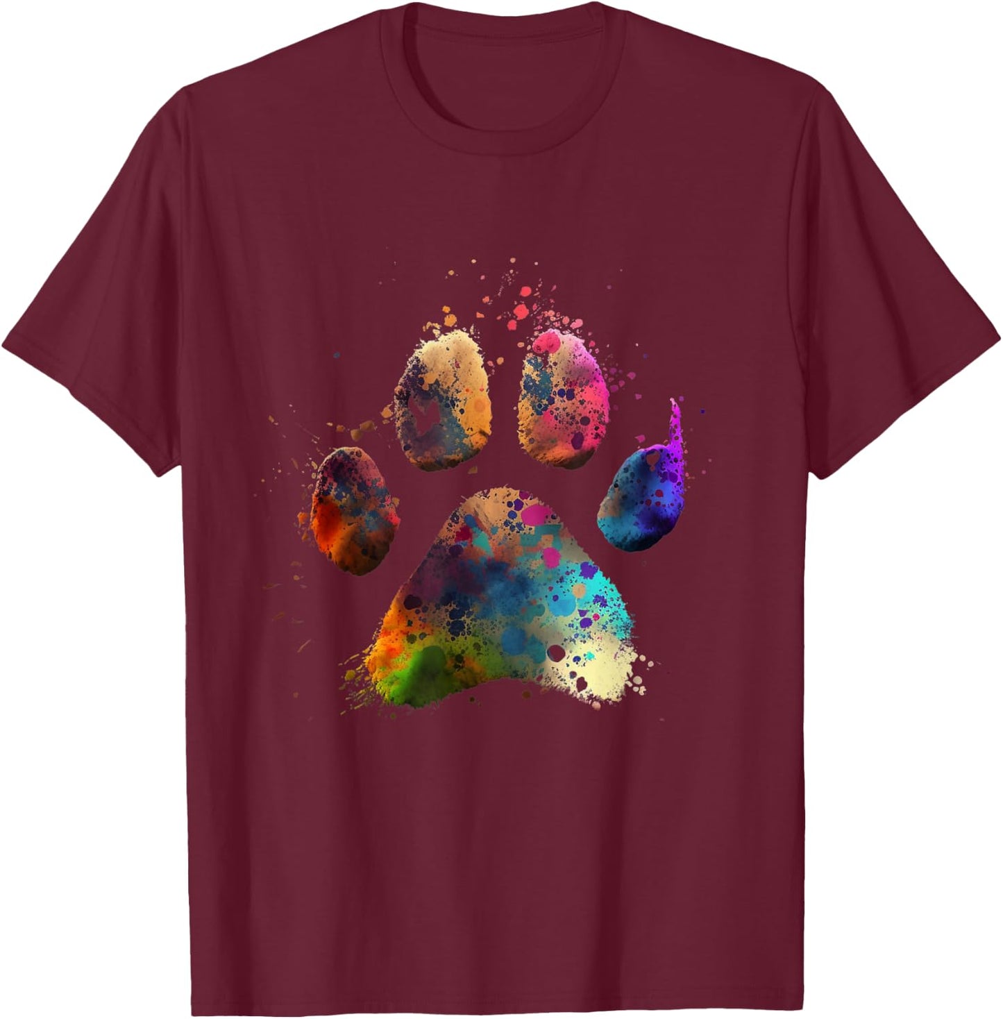 Colours Dog Paw Print Natural Colours | Natural Paw T-Shirt - T-Shirt | Maroon