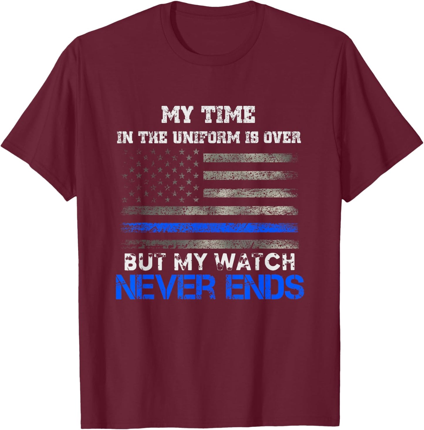 Retired Police Officer - US Flag Thin Blue Line - Patriotic T-Shirt - T-Shirt | Maroon