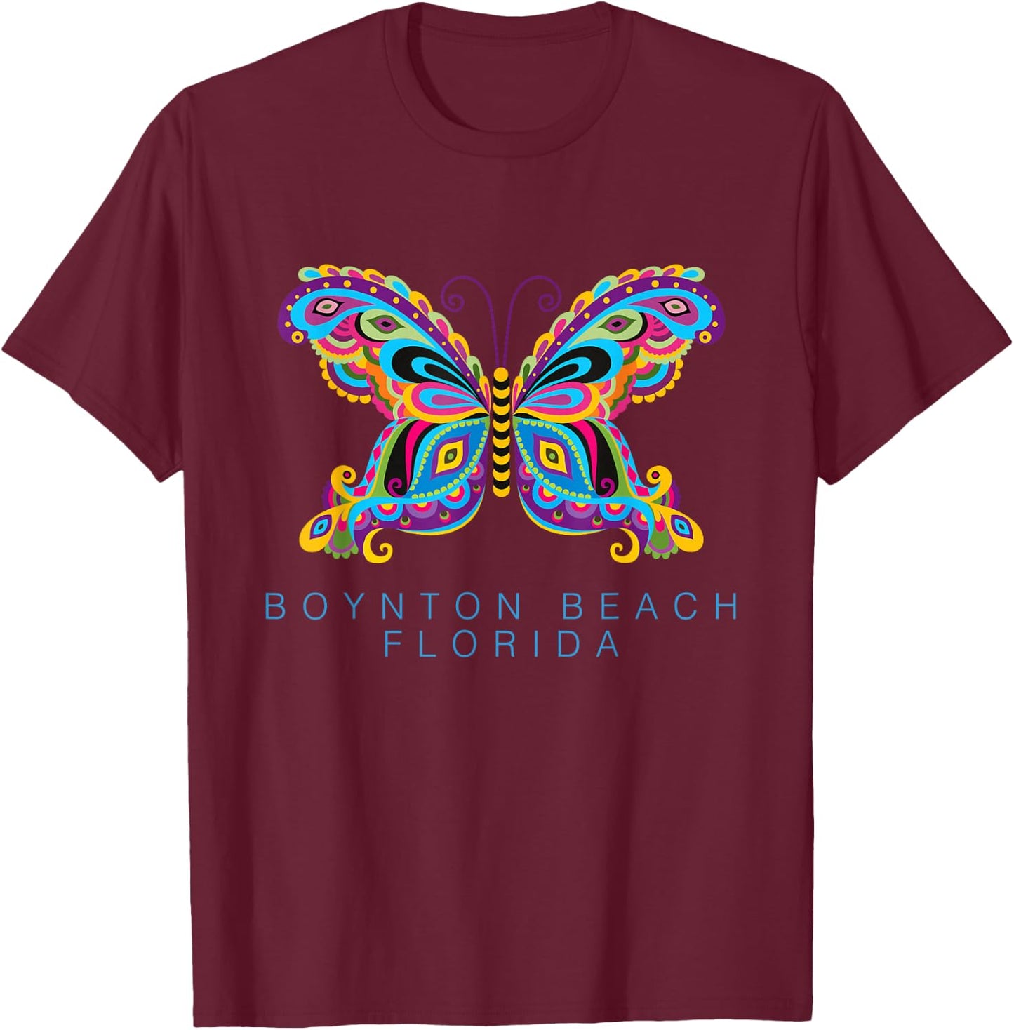 Boynton Beach Florida Souvenir Butterfly Graphic T-Shirt - T-Shirt | Maroon