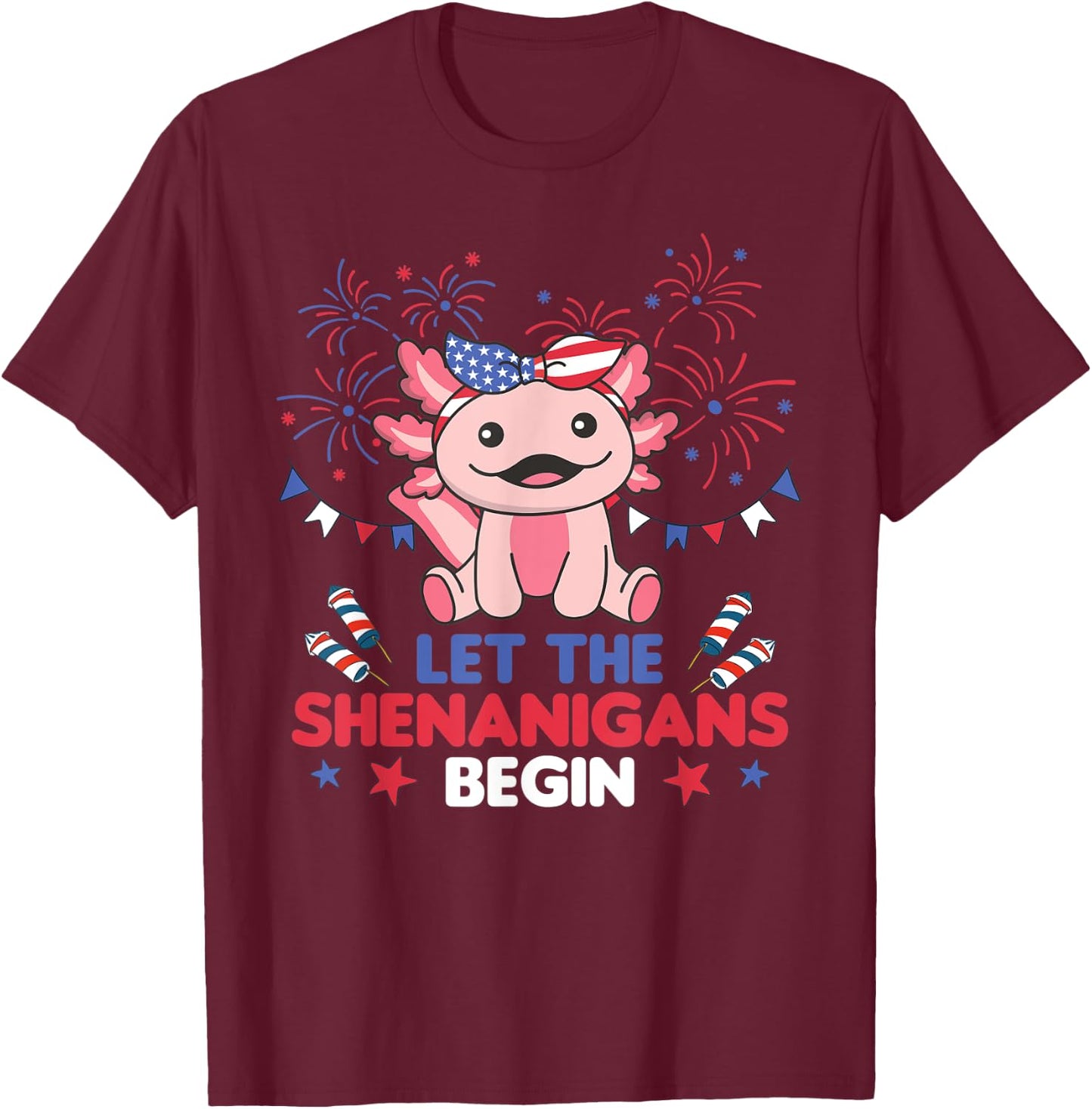 4th Of July American Axolotl For Kids Cute Usa Axolotl T-Shirt - T-Shirt | Maroon