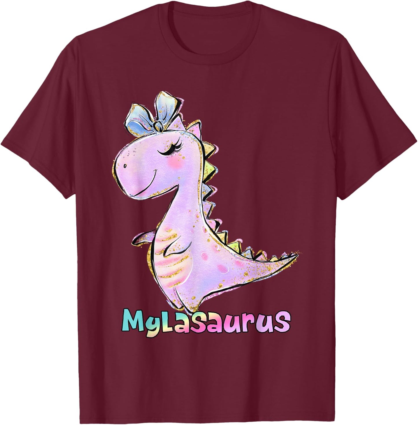 Myla Shirt Girl Dinosaur Birthday Party Name Mylasaurus T-Shirt - T-Shirt | Maroon