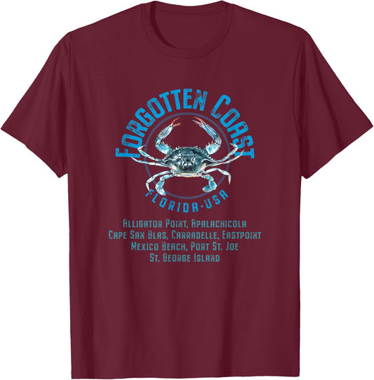 Forgotten Coast Florida Blue Crab Design T-Shirt - T-Shirt | Maroon
