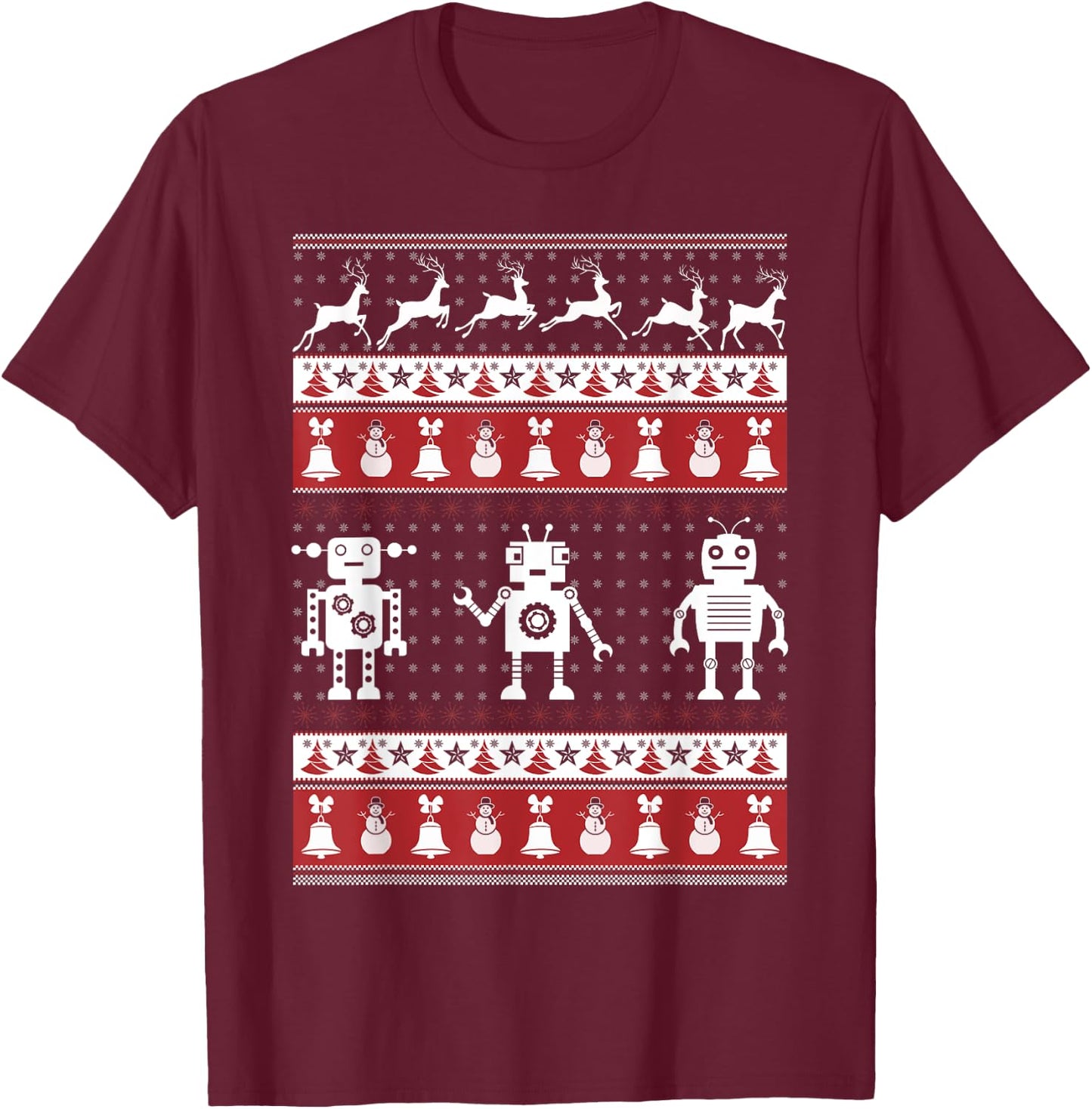 Robots Ugly Christmas Sweater Xmas T Shirts T-Shirt - T-Shirt | Maroon