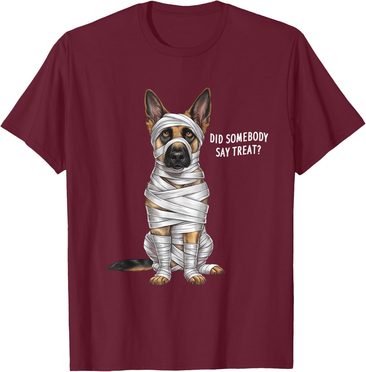 German Shepherd Mummy Halloween Dog T-Shirt - T-Shirt | Maroon