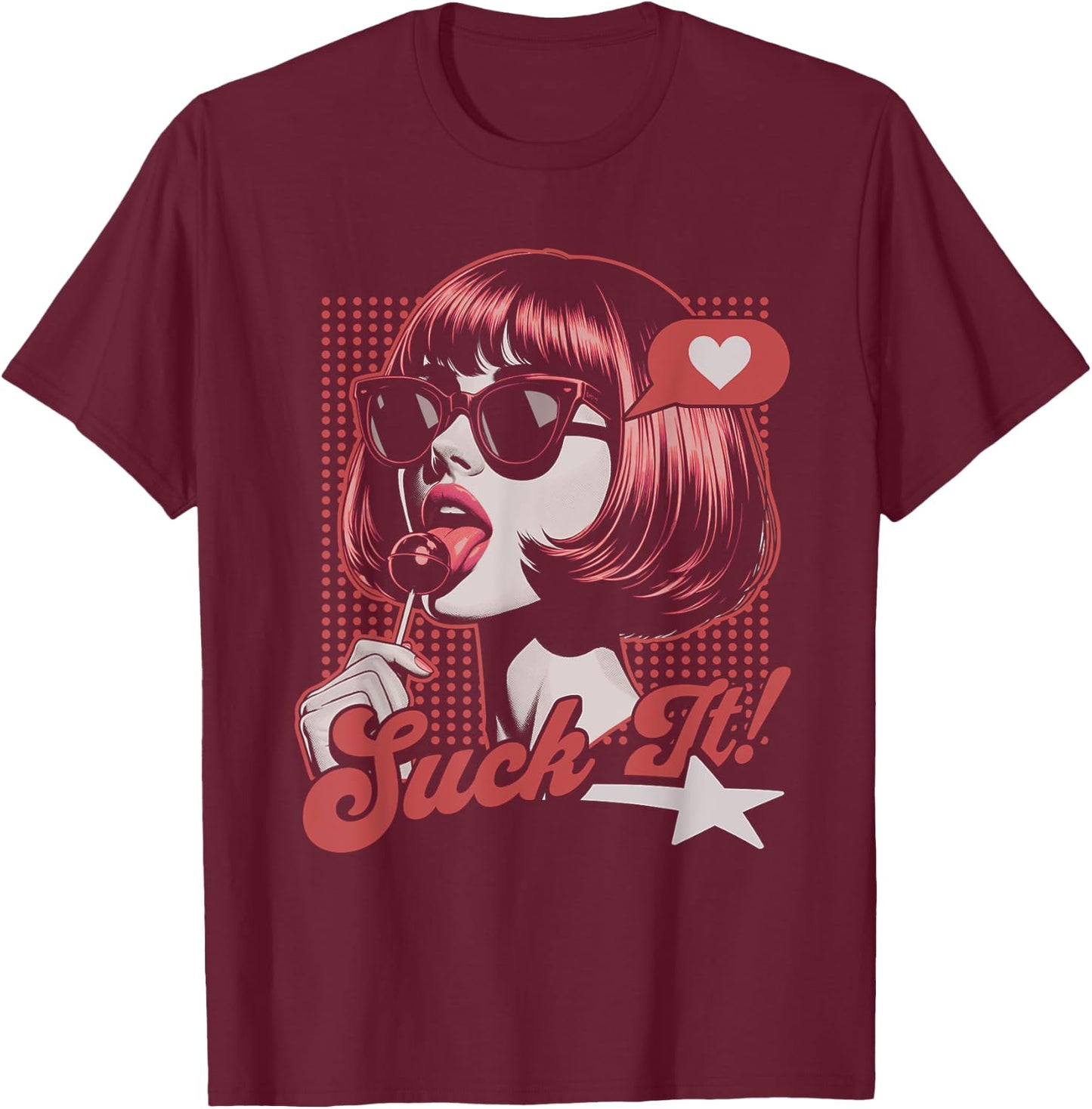 Funny Retro Pop Art Graphic Novelty T-Shirt - T-Shirt | Maroon