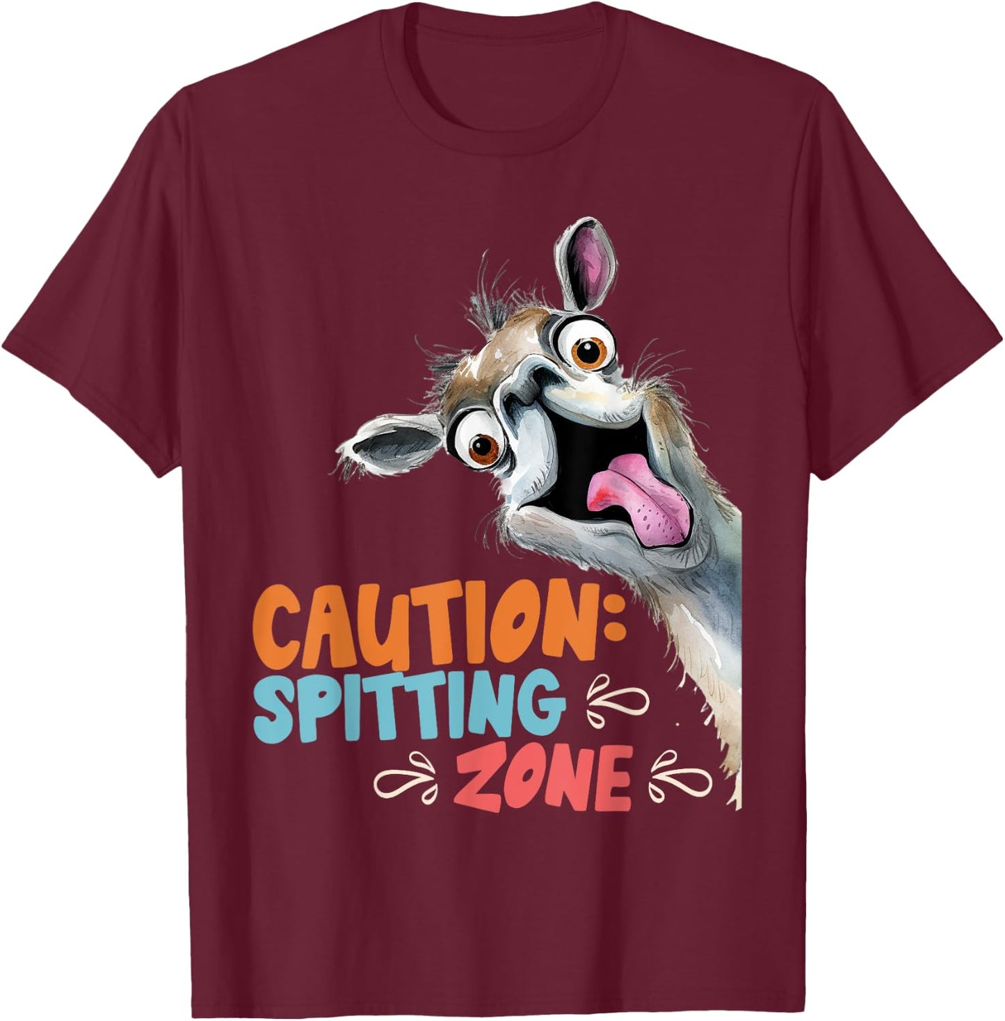 Lama CAUTION SPITTING ZONE Funny Alpaca T-Shirt - T-Shirt | Maroon