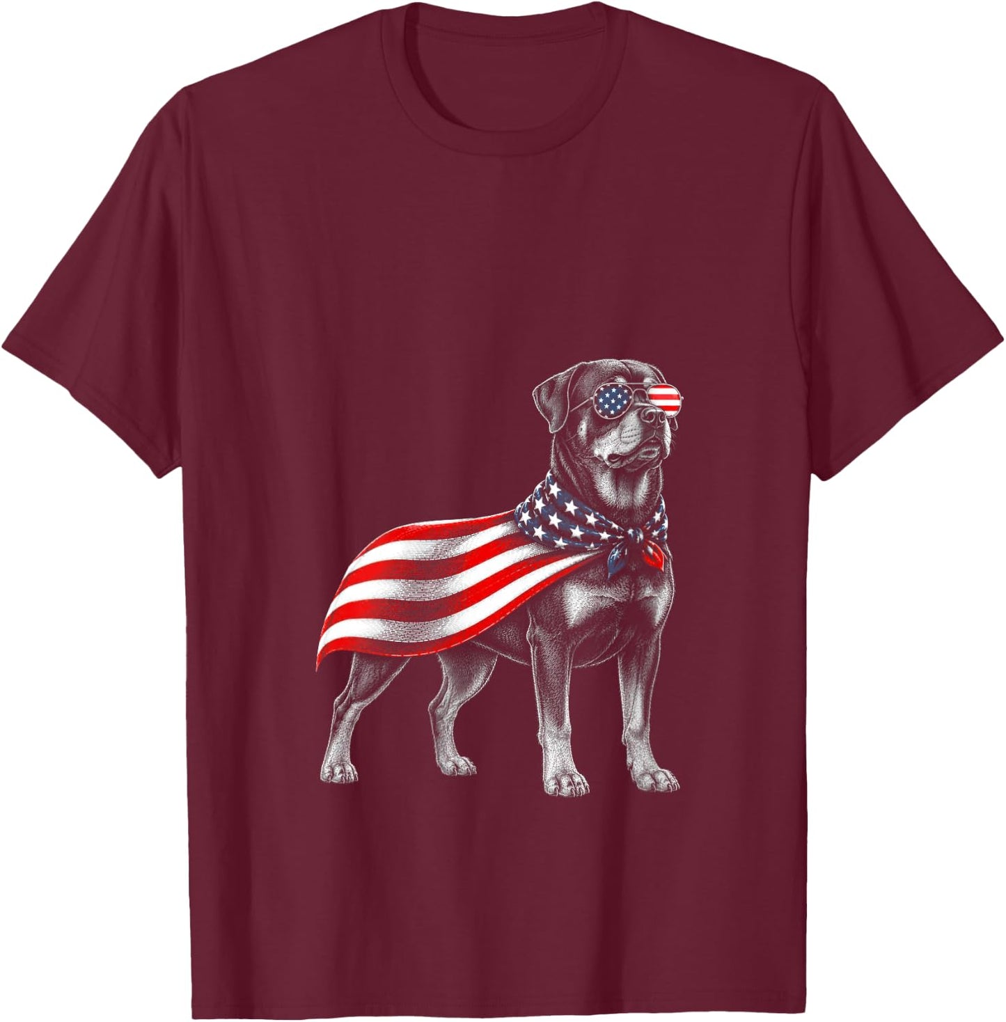 Women's Rottweiler 4th of July US American Flag Rottie Dog Patriotic V-Neck T-Shirt - T-Shirt | Maroon