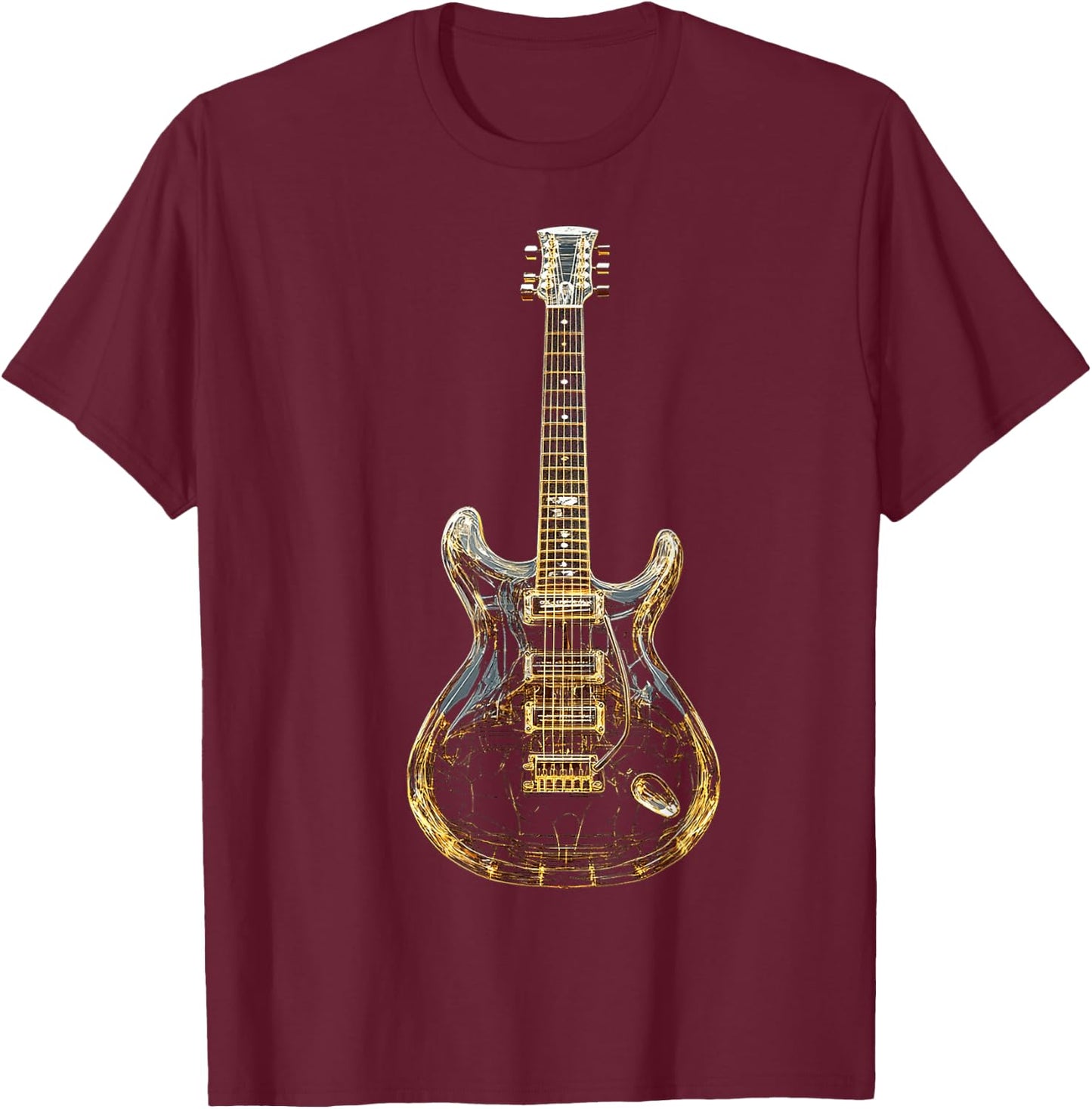 Guitar Musical Instrument Pattern Illustration Guitar , Black, S T-Shirt - T-Shirt | Maroon