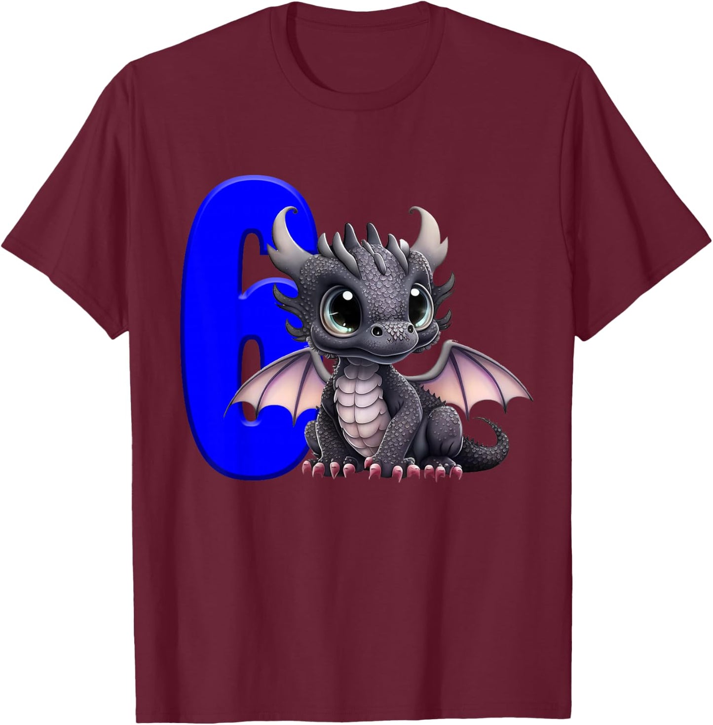6th Birthday Shirt Dragon Party Birthday Boy Blue Kids 6 Six T-Shirt - T-Shirt | Maroon
