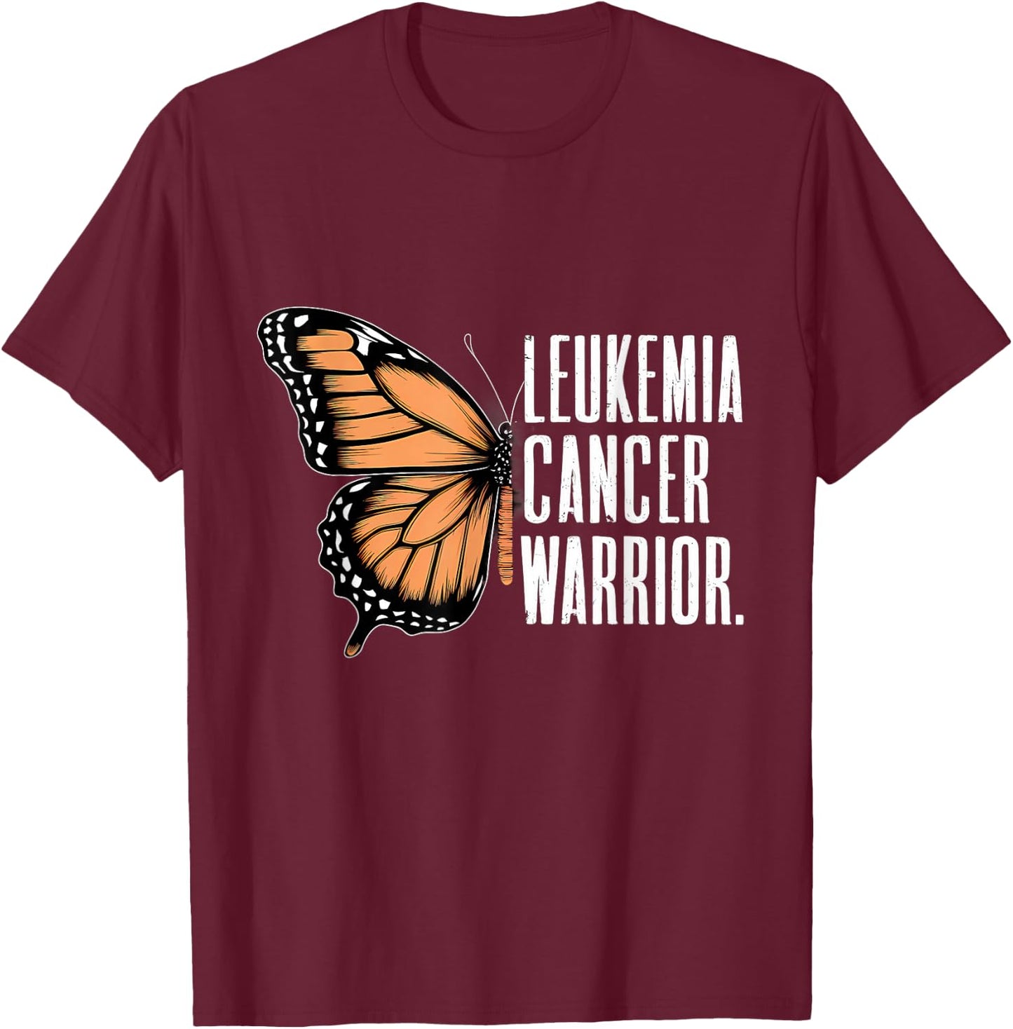 Leukemia Cancer Awareness Butterfly Warrior Orange Ribbon T-Shirt - T-Shirt | Maroon