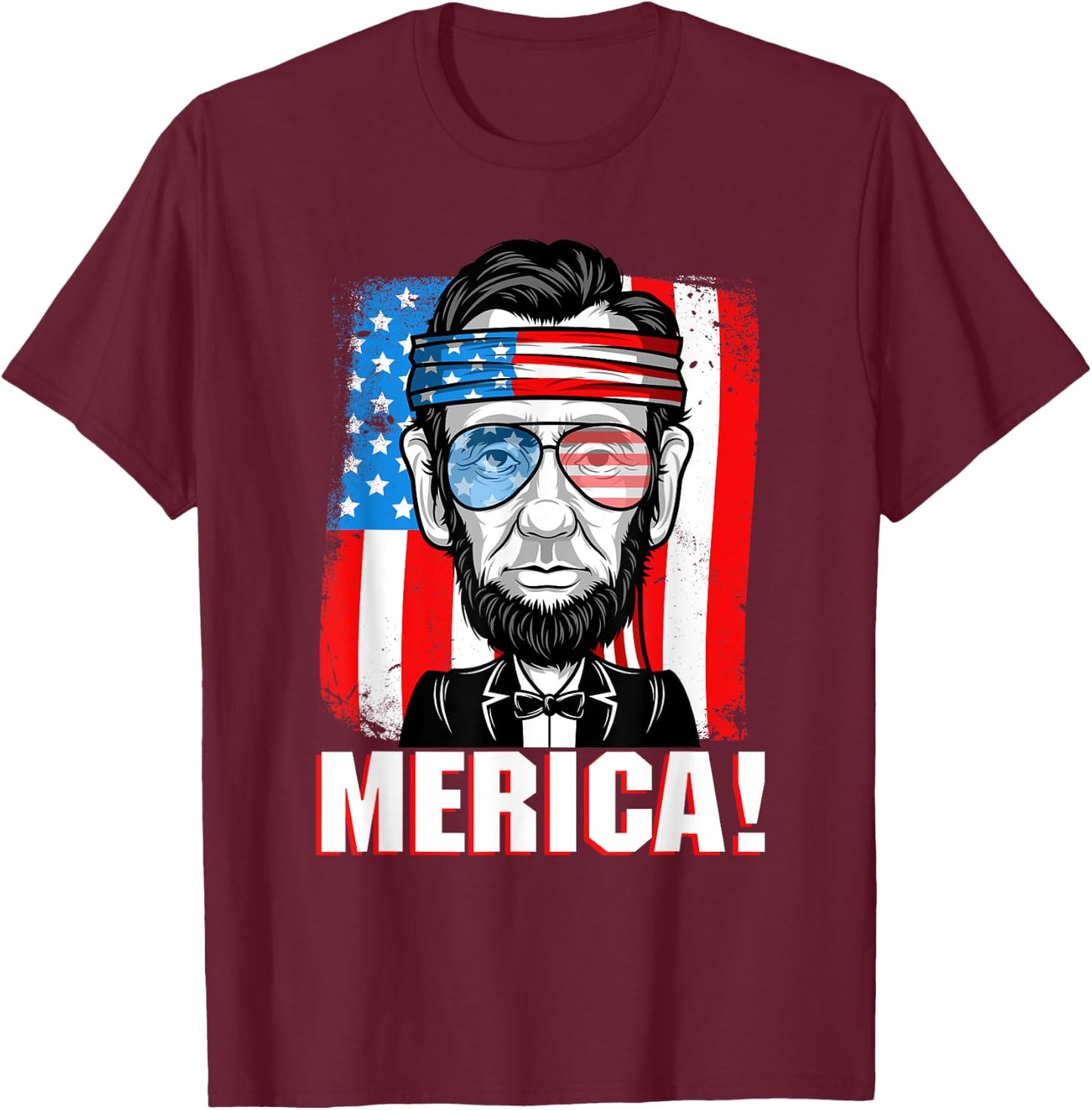 Merica Abe Lincoln 4th of July USA American Flag Men Boys T-Shirt - T-Shirt | Maroon