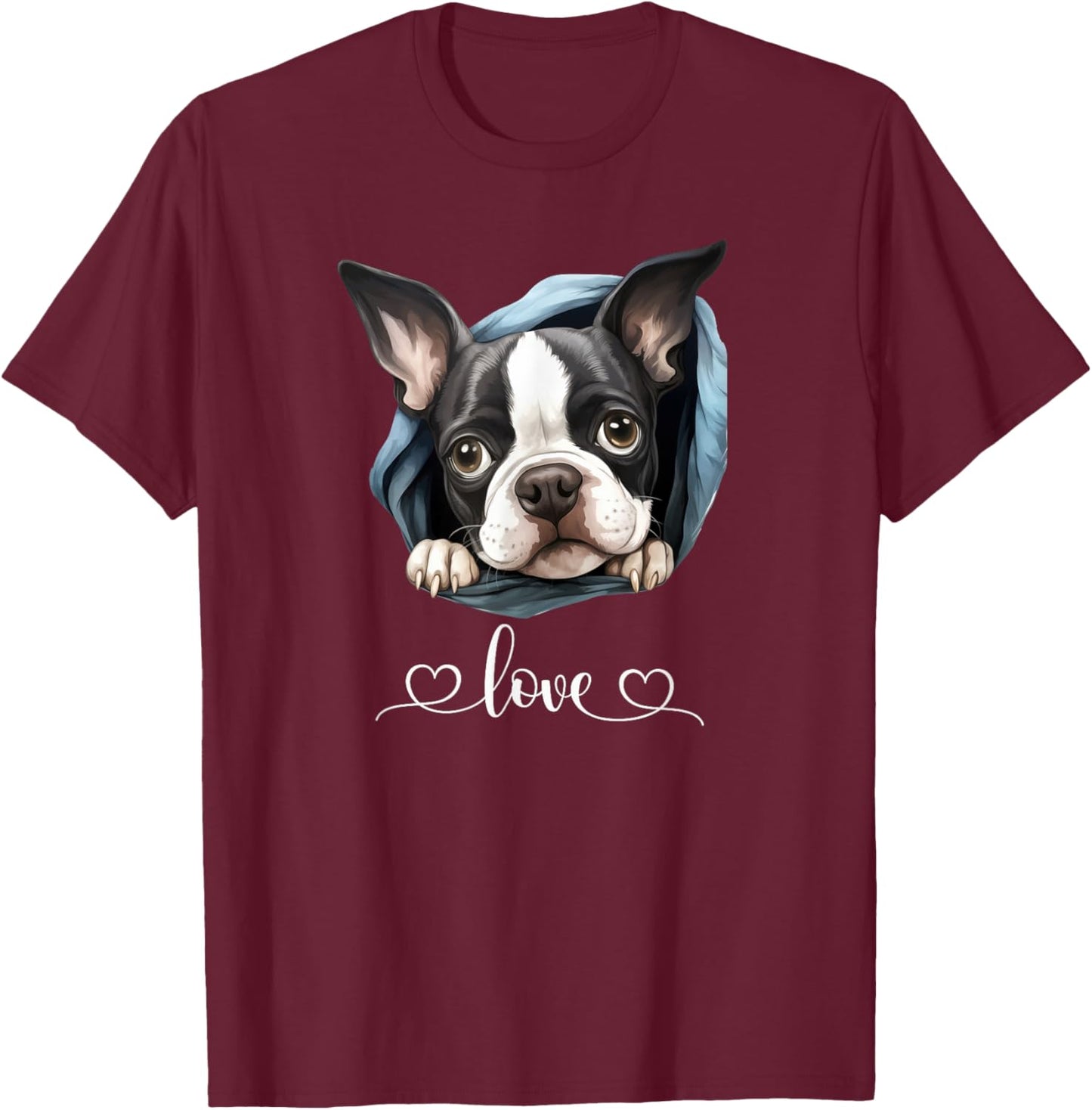 Cute Dog Graphic Love Puppy Boston Terrier Dog T-Shirt - T-Shirt | Maroon