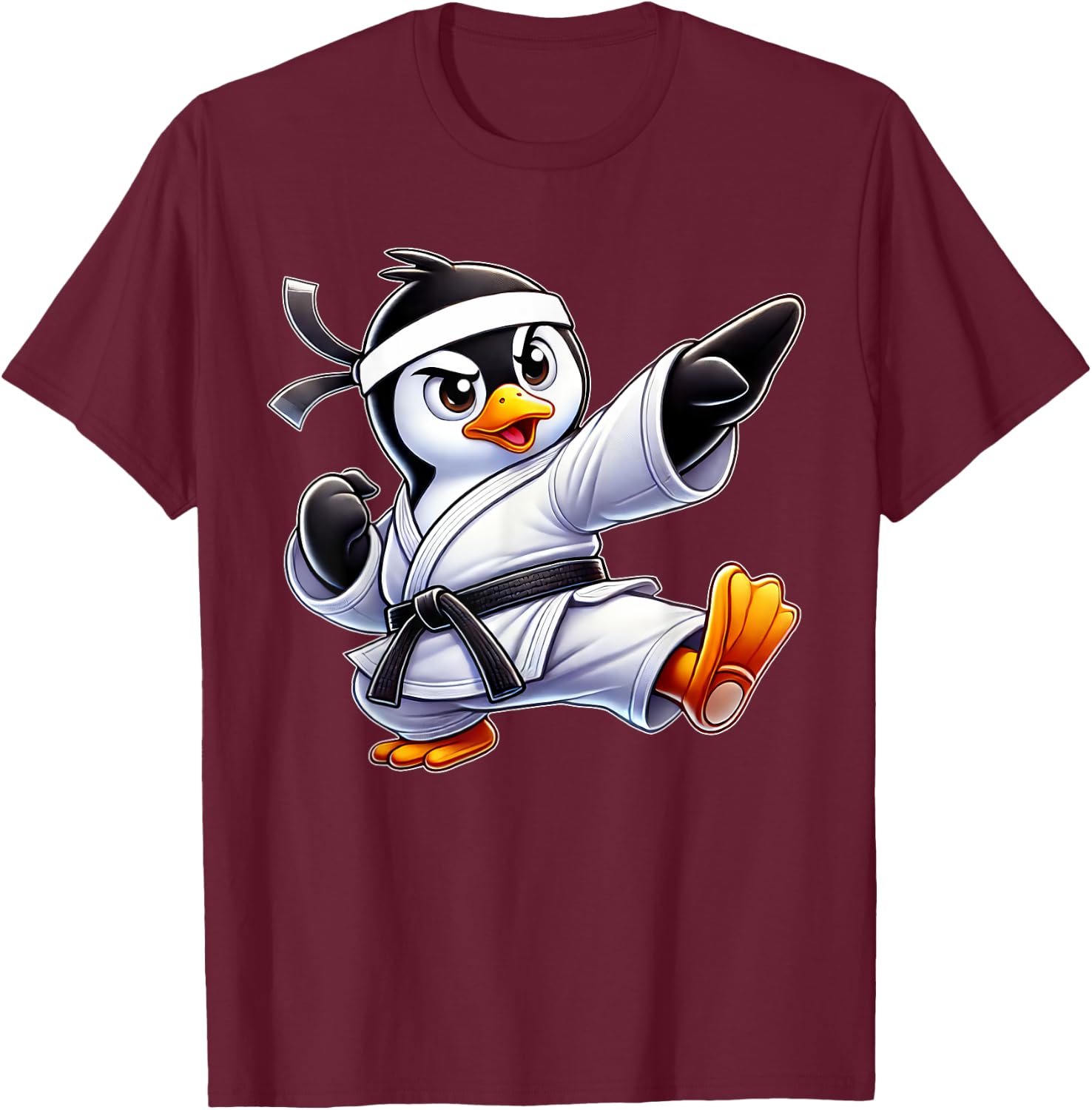 Penguin Karate Martial Arts T-Shirt - T-Shirt | Maroon