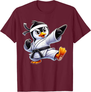 Penguin Karate Martial Arts T-Shirt - T-Shirt | Maroon