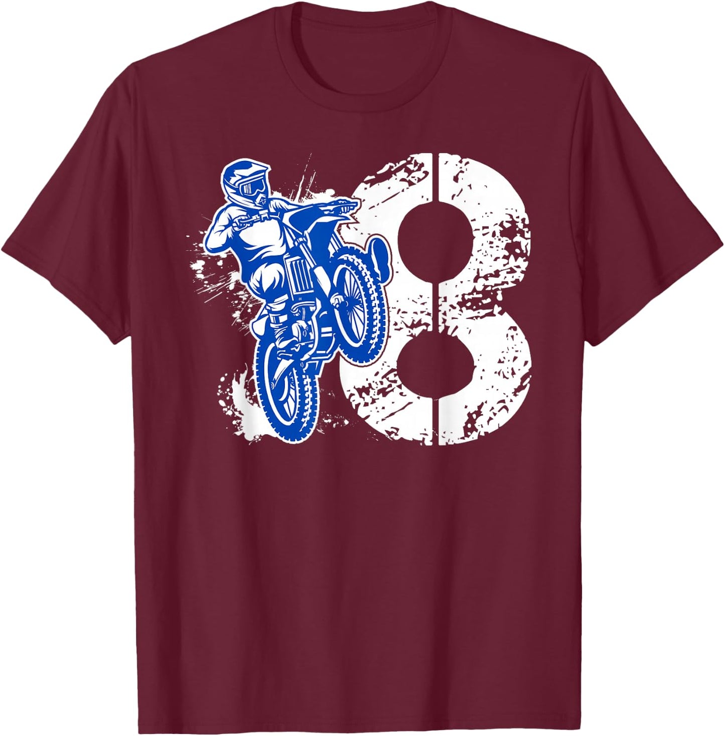 8th Birthday Party Dirt Bike Boy 8 Year Old Dirt Biker T-Shirt - T-Shirt | Maroon